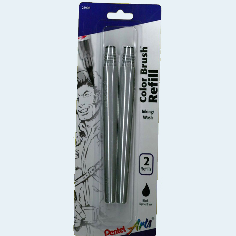Pentel Refillable Pocket Brush Pen - with 2 Black Ink Cartridges